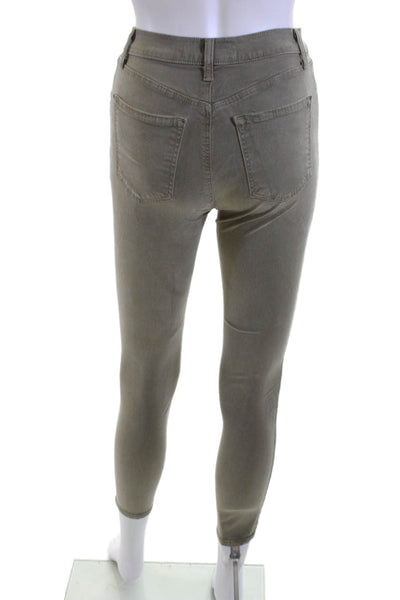 J Brand Women Ankle Cropped High Rise Jeggings Army Green Button Size 24