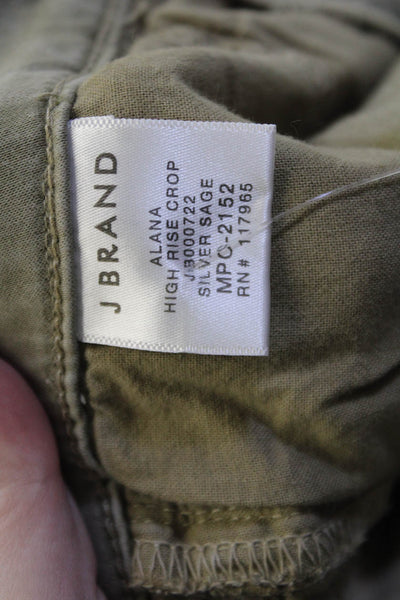 J Brand Women Ankle Cropped High Rise Jeggings Army Green Button Size 24