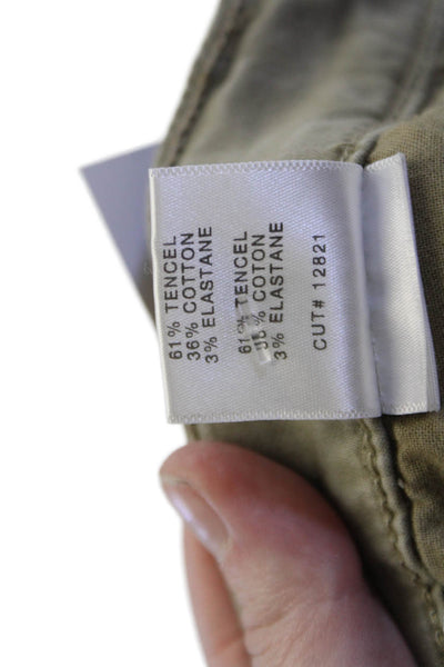 J Brand Women Ankle Cropped High Rise Jeggings Army Green Button Size 24