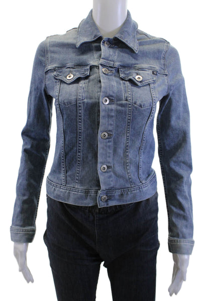 AG Adriano Goldschmied Women Blue Collared Button Jacket Size XS
