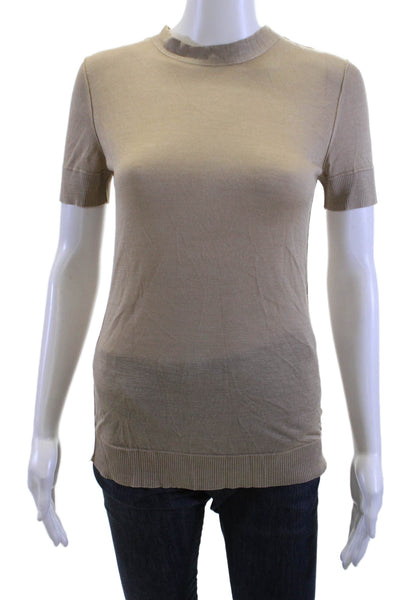 Lanvin Women Silk Crew Neck T-Shirt Beige Short Sleeve Tie Size XS