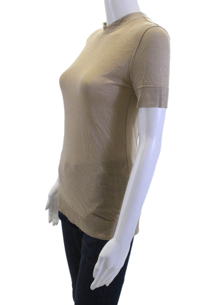 Lanvin Women Silk Crew Neck T-Shirt Beige Short Sleeve Tie Size XS