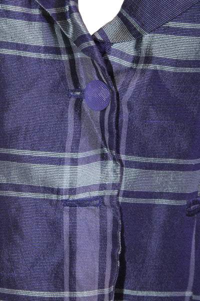 Emporio Armani Women Purple Silk Plaid Button Long Sleeve Blazer Size S