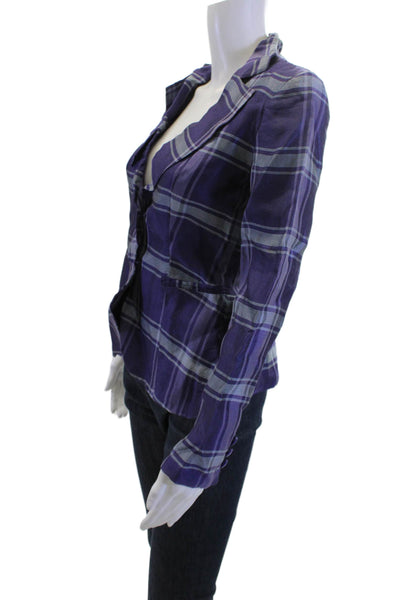 Emporio Armani Women Purple Silk Plaid Button Long Sleeve Blazer Size S