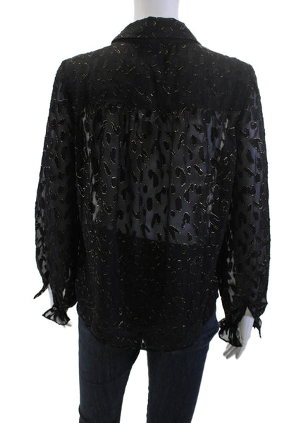Vince Camuto Women Black Animal Print Long Sleeve Blouse Buttonup Size XS