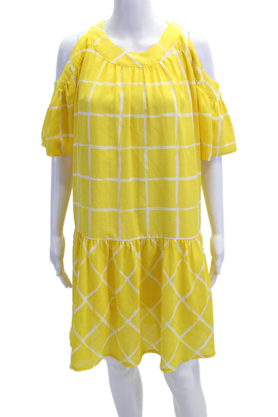 Moon River Womens Shift Sundress Yellow Checked Rayon Short Sleeve Size M
