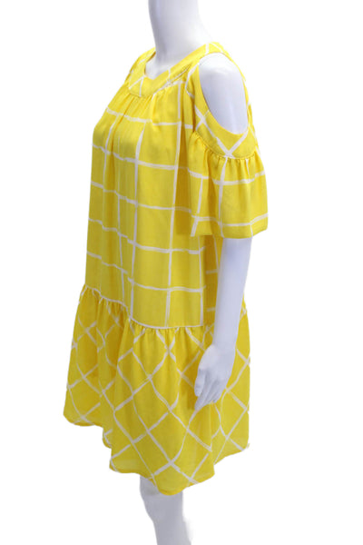 Moon River Womens Shift Sundress Yellow Checked Rayon Short Sleeve Size M