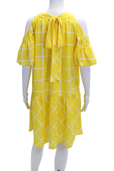 Moon River Womens Shift Sundress Yellow Checked Rayon Short Sleeve Size M