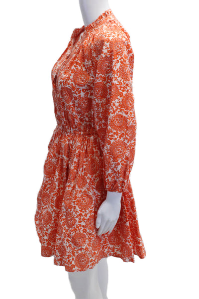 J Crew Womens Fit & Flare Shirt Dress Orange Paisley 3/4 Sleeve Cotton Size XS