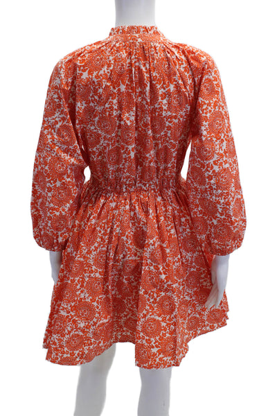 J Crew Womens Fit & Flare Shirt Dress Orange Paisley 3/4 Sleeve Cotton Size XS