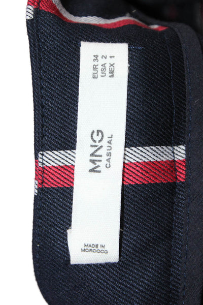 MNG Womens Ankle Cropped Dress Pants Dark Blue Striped Size 2