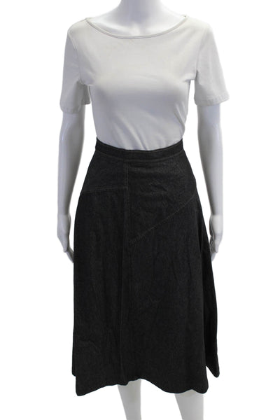 Mignon Doo Womens A-Line Midi Skirt Dark Gray Cotton Size M