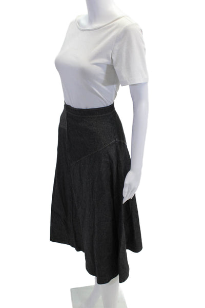 Mignon Doo Womens A-Line Midi Skirt Dark Gray Cotton Size M