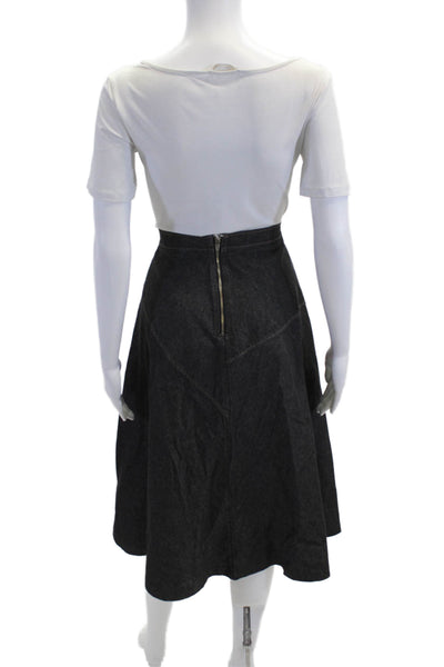 Mignon Doo Womens A-Line Midi Skirt Dark Gray Cotton Size M