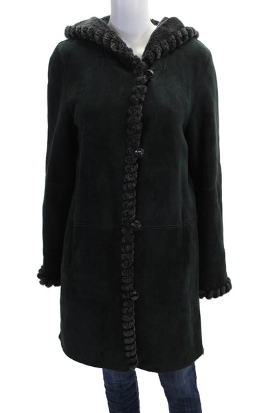 KOC Womens Black Lambskin Button Coat Long Sleeve Classic Solid Fall Size 38