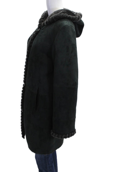 KOC Womens Black Lambskin Button Coat Long Sleeve Classic Solid Fall Size 38