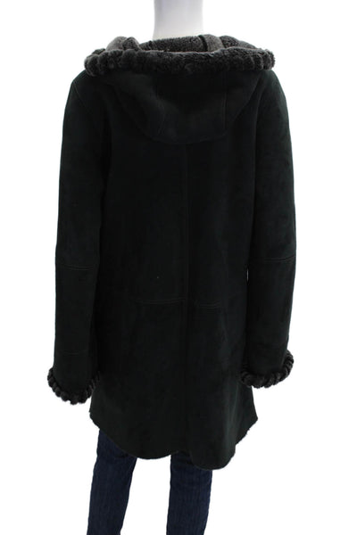 KOC Womens Black Lambskin Button Coat Long Sleeve Classic Solid Fall Size 38