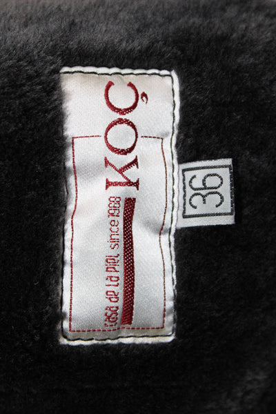 KOC Womens Black Lambskin Button Coat Long Sleeve Classic Solid Fall Size 38