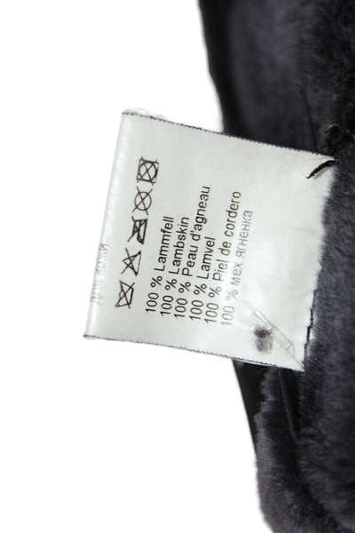 KOC Womens Black Lambskin Button Coat Long Sleeve Classic Solid Fall Size 38
