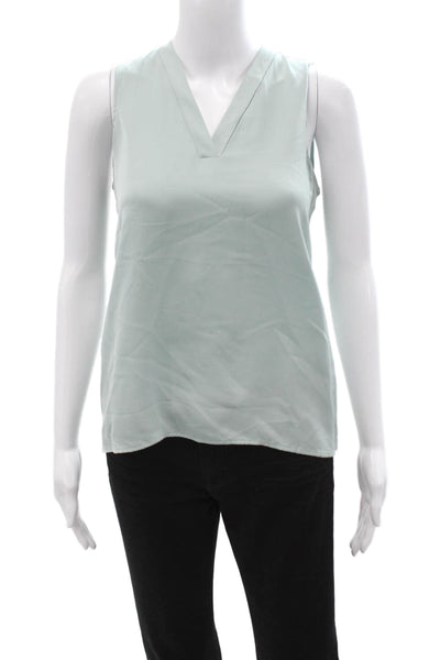 Theory Women Basic 100% Silk V-Neck Sleeveless Blouse Light Blue Petite Size S