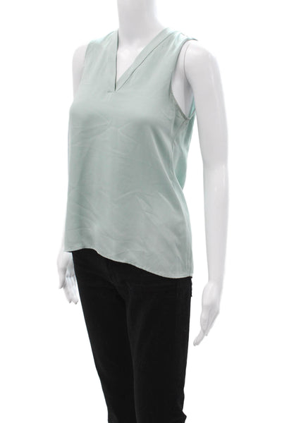 Theory Women Basic 100% Silk V-Neck Sleeveless Blouse Light Blue Petite Size S