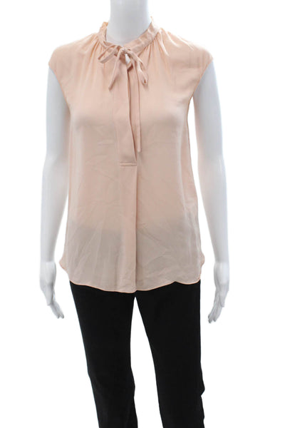 Vince Women Sleeveless Silk High Neck Blouse Beige Size 2XS