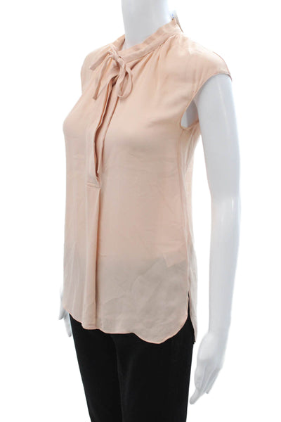 Vince Women Sleeveless Silk High Neck Blouse Beige Size 2XS