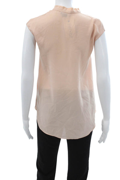 Vince Women Sleeveless Silk High Neck Blouse Beige Size 2XS
