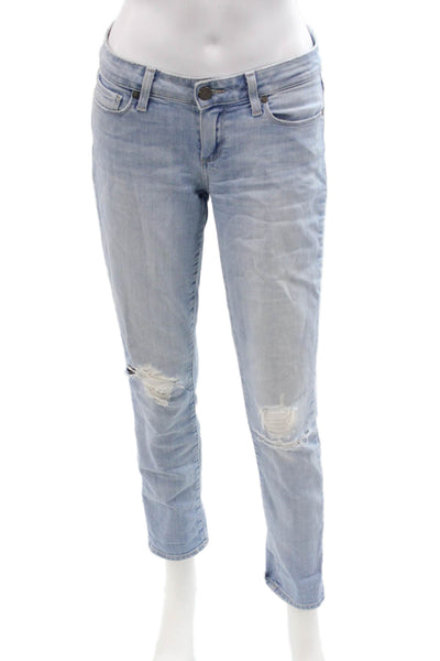 Paige Women Boyfriend Cropped Jeans Light Blue High Rise Size 26