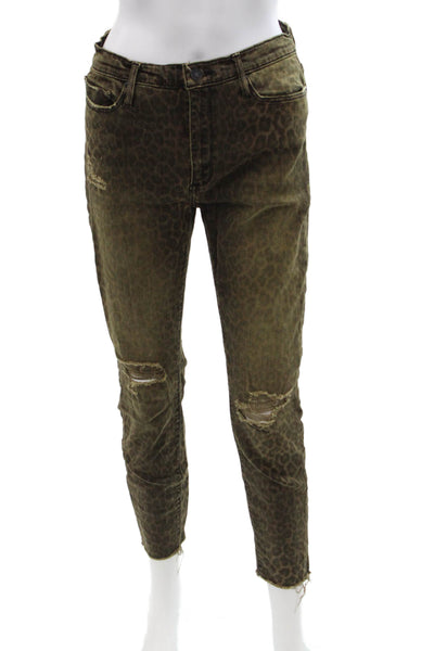 Black Orchid Women Ankle Cropped Jeans Brown Animal Print Size 28