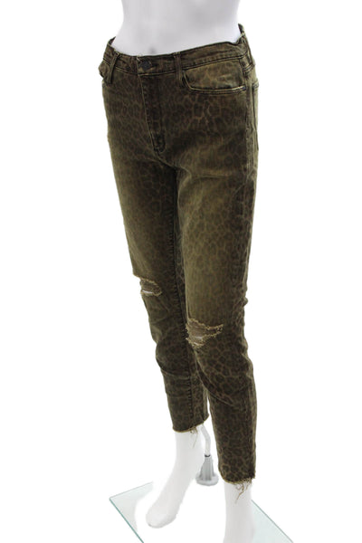 Black Orchid Women Ankle Cropped Jeans Brown Animal Print Size 28