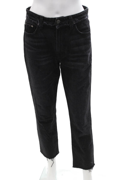 Reformation Womens Cropped Straight 90s Jeans Black Button Mid Rise Size 27