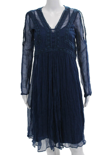 Sundance Womens Dark Blue Bohemian V Neck Long Sleeve Midi Dress Size 6