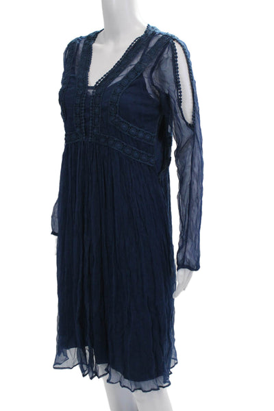 Sundance Womens Dark Blue Bohemian V Neck Long Sleeve Midi Dress Size 6
