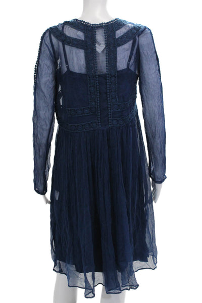 Sundance Womens Dark Blue Bohemian V Neck Long Sleeve Midi Dress Size 6