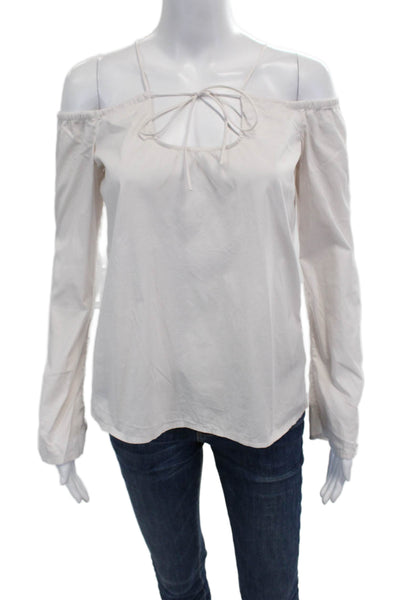 By Any Other Name Women White Bohemian Blouse Long Sleeve Drawstring Size 2