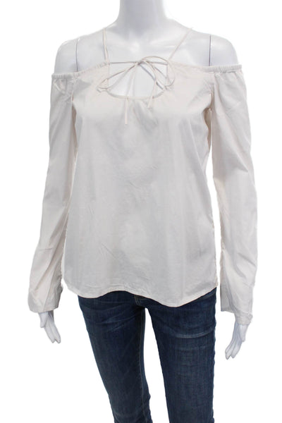 By Any Other Name Women White Bohemian Blouse Long Sleeve Drawstring Size 2