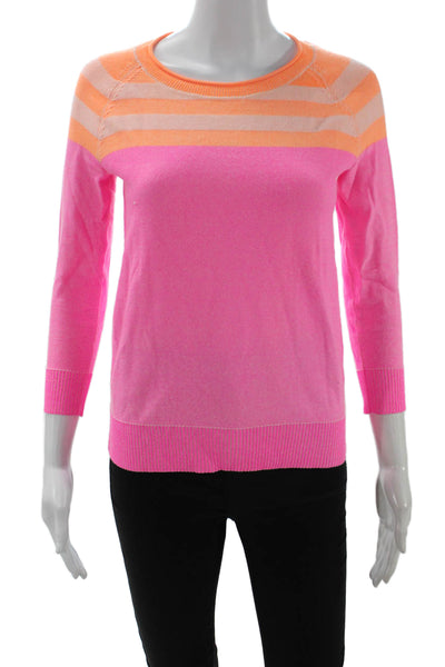 Madewell Women Pullover Sweater Orange Striped 3/4 Sleeve Size XS