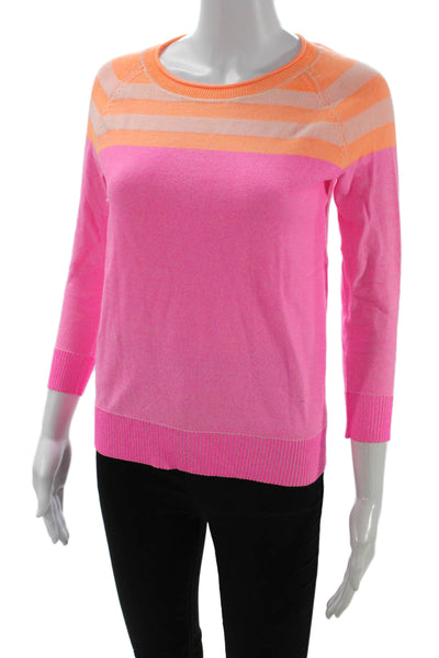 Madewell Women Pullover Sweater Orange Striped 3/4 Sleeve Size XS