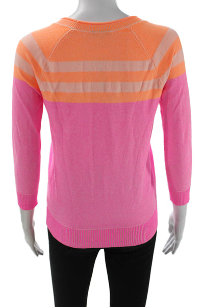 Madewell Women Pullover Sweater Orange Striped 3/4 Sleeve Size XS