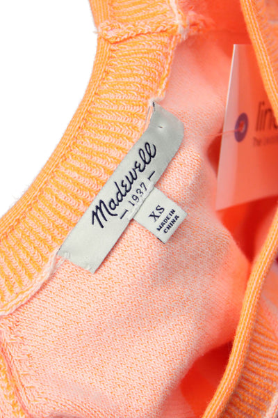 Madewell Women Pullover Sweater Orange Striped 3/4 Sleeve Size XS