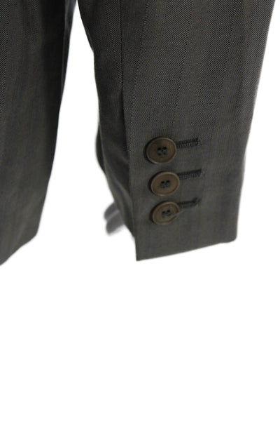 Calvin Klein Mens Striped Wool Cotton Blend Blazer Button Long Sleeve Size 14