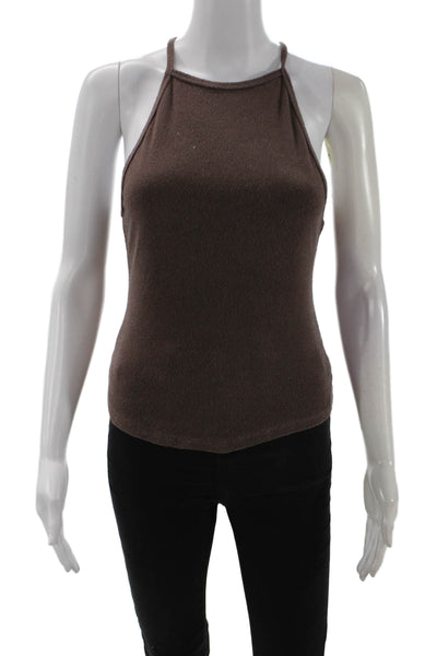 NIA Women Basic Camisole Brown High Neck Sleeveless Petite 90s Size M