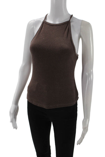 NIA Women Basic Camisole Brown High Neck Sleeveless Petite 90s Size M