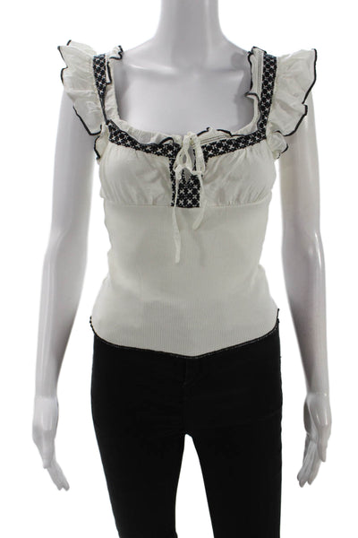 Anthropologie Womens Cropped Tank White Square Neck Sleeveless Boho Size XS