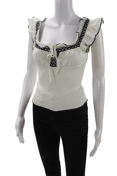 Anthropologie Womens Cropped Tank White Square Neck Sleeveless Boho Size XS