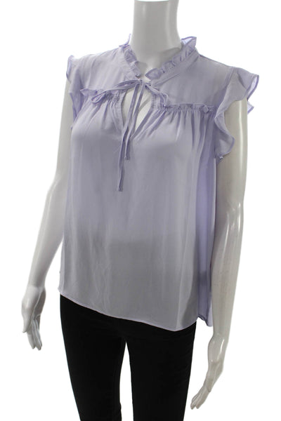 J Crew Women Sleeveless Solid Purple Polyester Tie Blouse Size S