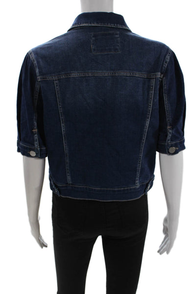 Risen Womens Dark Blue Button Collared Short Sleeve Solid Jacket 90s Size M