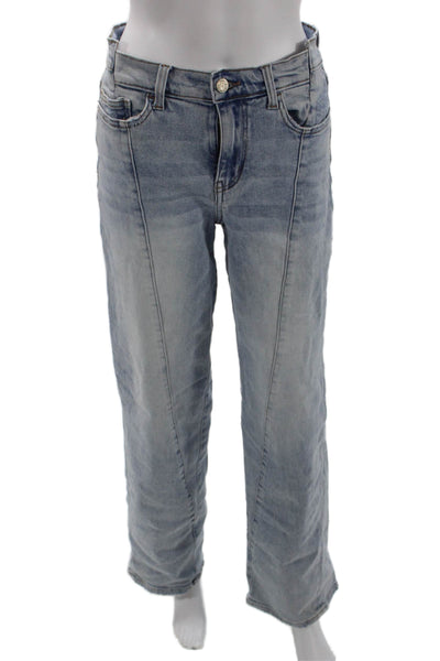 Vervet Women Boyfriend Wide Leg Jeans Light Blue Mid Rise Button Size 26
