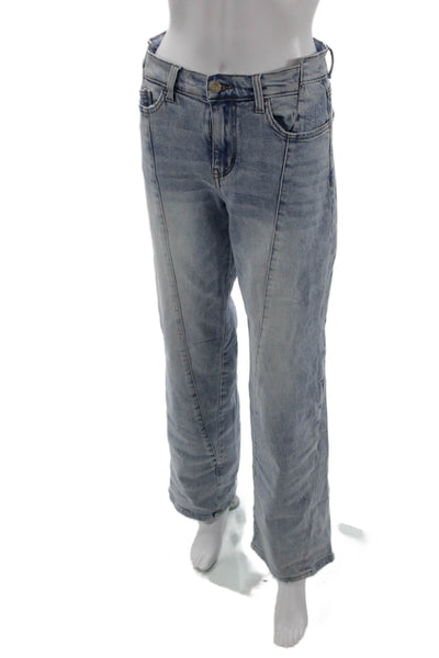 Vervet Women Boyfriend Wide Leg Jeans Light Blue Mid Rise Button Size 26